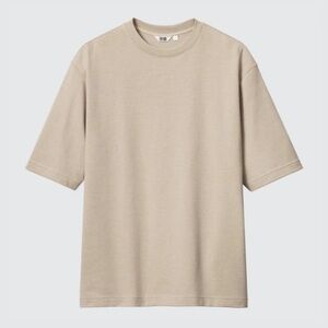 UNIQLO AIRism Beige Cotton Oversized Striped Crew Neck Half-sleeve T-shirt sz M